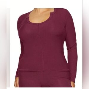 Skims Soft Lounge Split Neck Long Sleeve Shirt Burgundy Size 2X